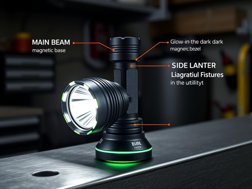 Blackfire Magnetic Rechargeable flashlight showing its magnetic base and side lantern feature for hands-free use