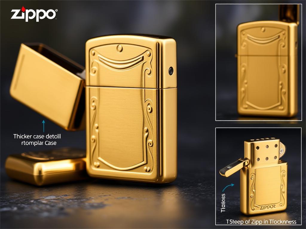 Zippo Armor High Polish Brass Lighter showing thick case and deep engraving
