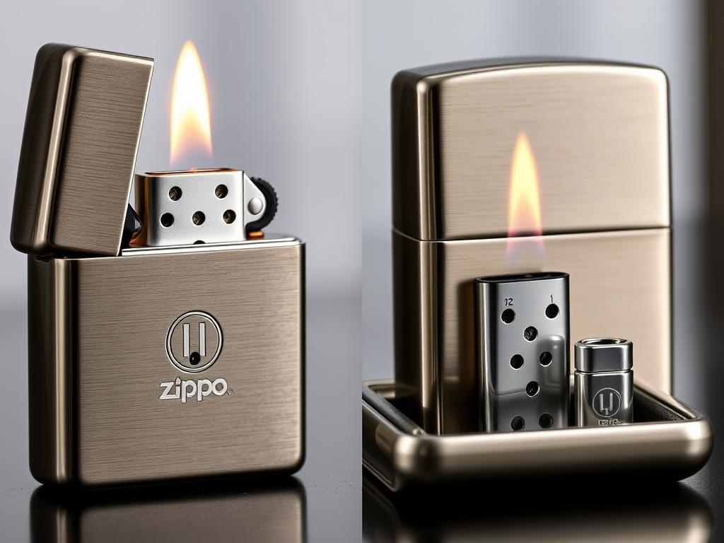 Zippo Butane Lighter Insert shown inside and outside of a Zippo case