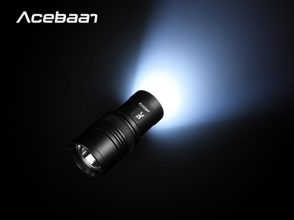 Acebeam TAC 2AA camping torch showing its compact design and bright beam, representing affordable best camping torches