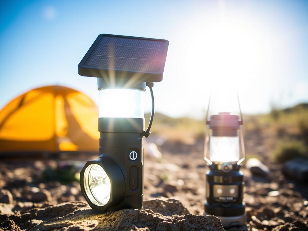 Goal Zero Torch 250 solar camping torch charging in sunlight, highlighting sustainable best camping torches