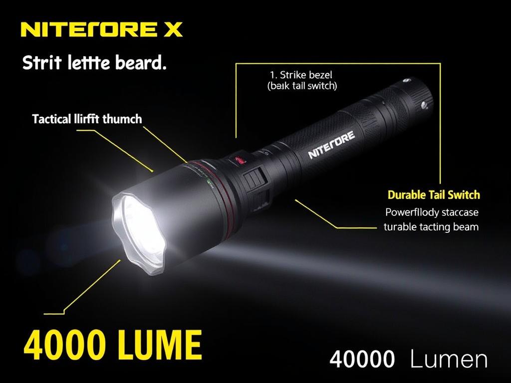 Nitecore P20iX tactical camping torch showing its tactical features and powerful beam, representing rugged best camping torches